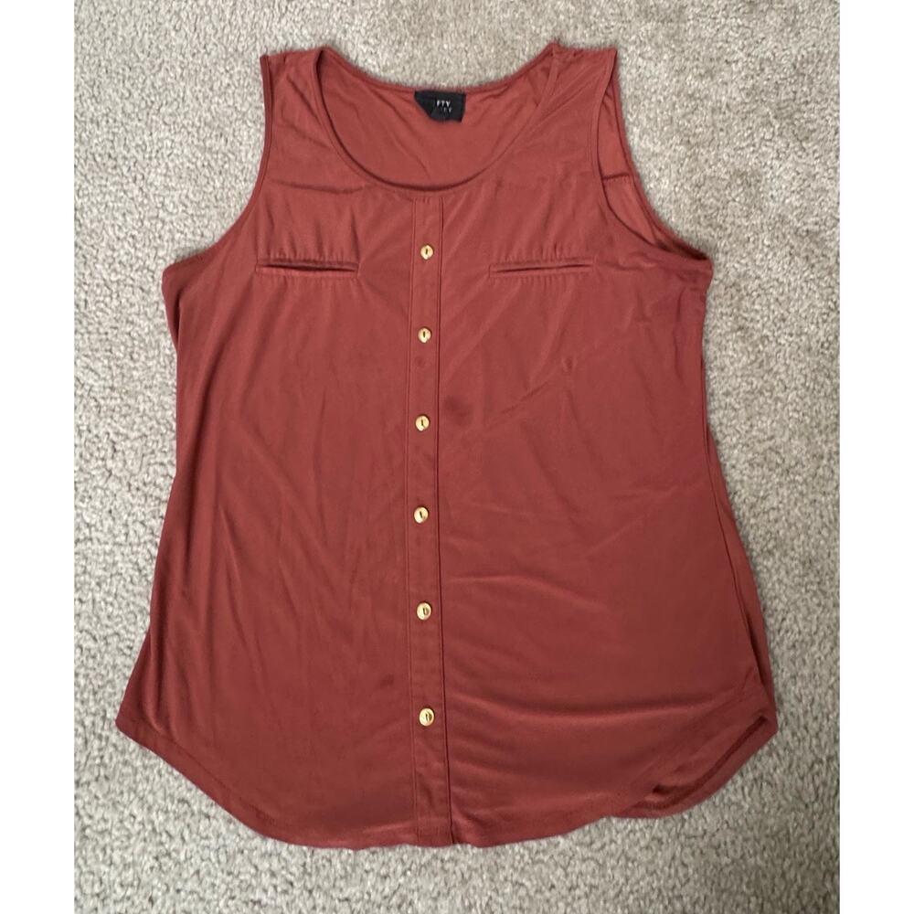 Fifty Street Womens Button Blouse Shirt Size Large Burnt Orange Sleeveless